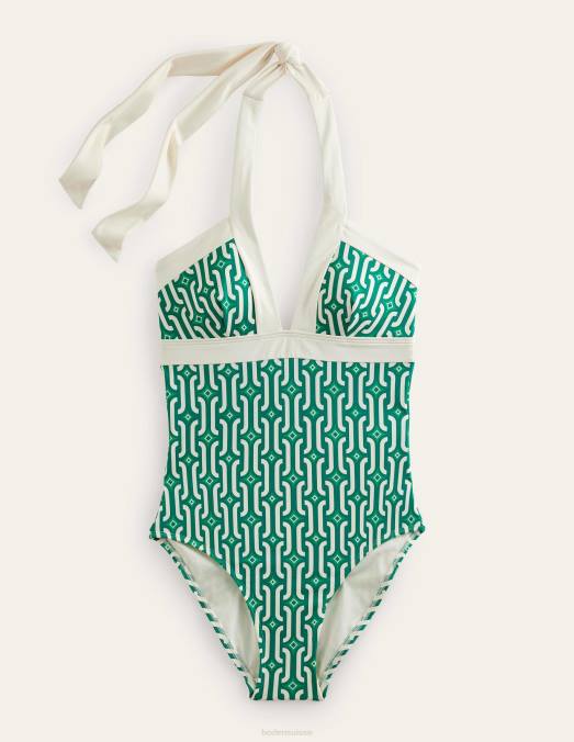 Boden vêtements géo émeraude et azur brillant femmes maillot de bain dos nu Ithaca LB2X308