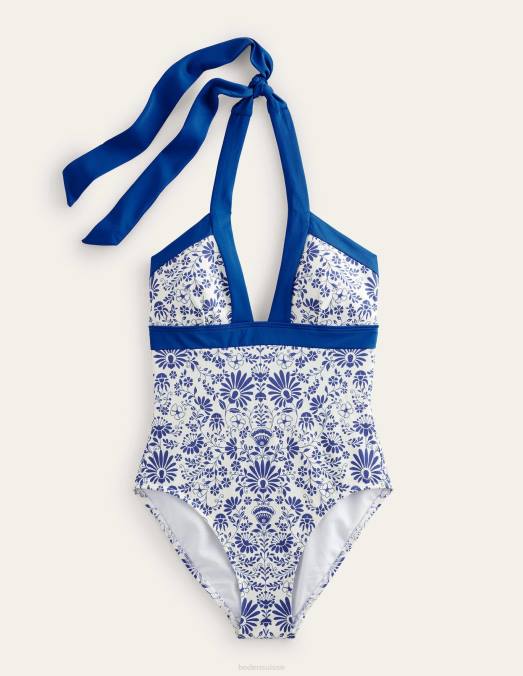 Boden vêtements gardénia ivoire et bleu lac femmes maillot de bain dos nu Ithaca LB2X1079