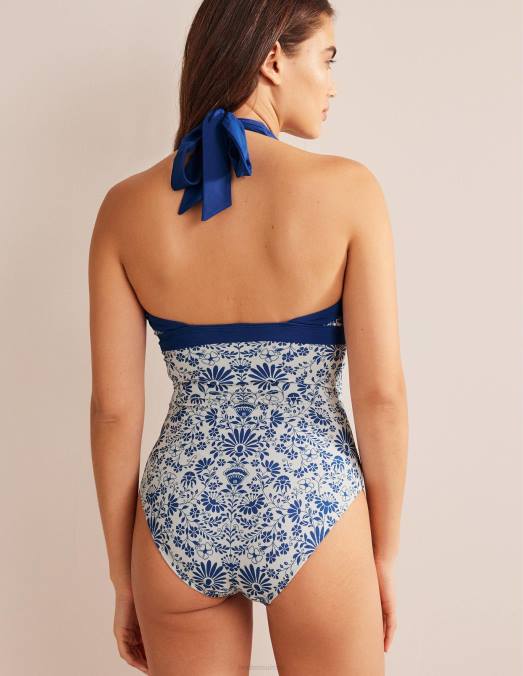 Boden vêtements gardénia ivoire et bleu lac femmes maillot de bain dos nu Ithaca LB2X1079