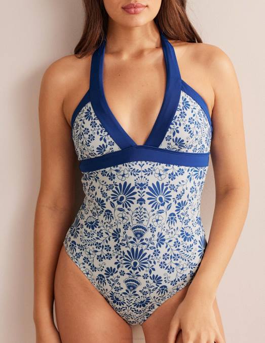 Boden vêtements gardénia ivoire et bleu lac femmes maillot de bain dos nu Ithaca LB2X1079