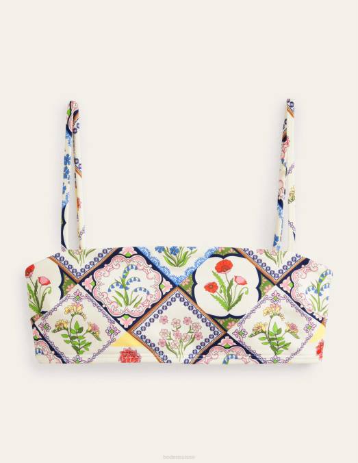 Boden vêtements ivoire et jacinthe sauvage femmes haut de bikini à fines bretelles LB2X1491