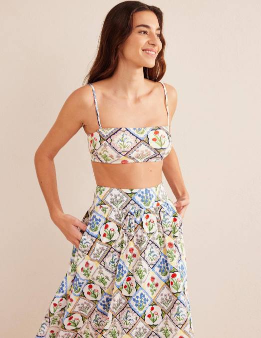 Boden vêtements ivoire et jacinthe sauvage femmes haut de bikini à fines bretelles LB2X1491