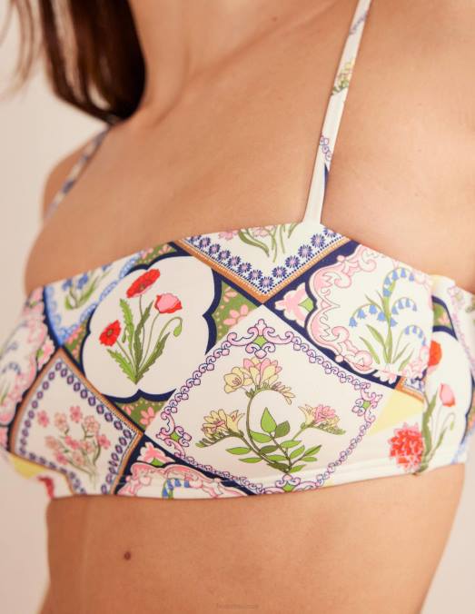 Boden vêtements ivoire et jacinthe sauvage femmes haut de bikini à fines bretelles LB2X1491