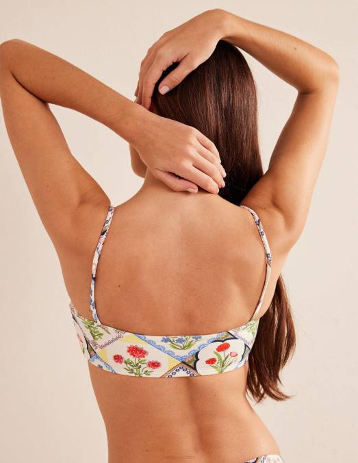 Boden vêtements ivoire et jacinthe sauvage femmes haut de bikini à fines bretelles LB2X1491