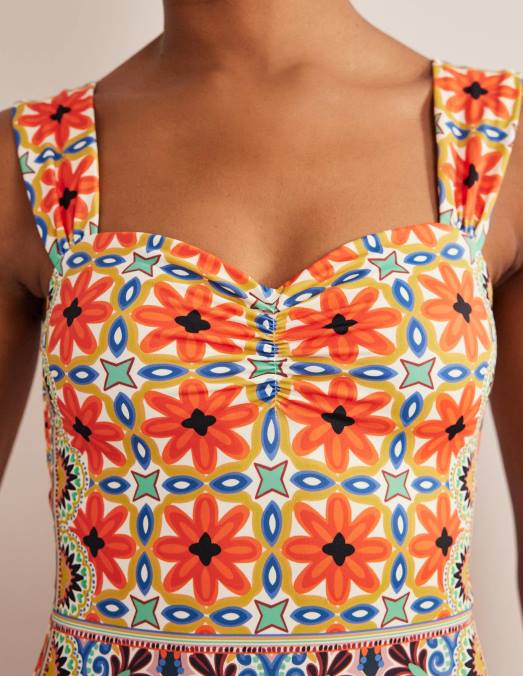 Boden vêtements lys tigré et géo tapisserie femmes maillot de bain plissé en forme de cœur LB2X2472