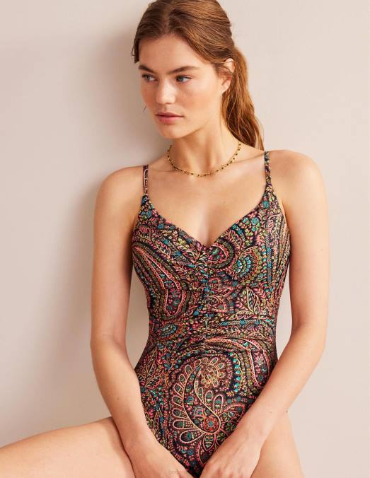 Boden vêtements marine légère et palais femmes maillot de bain froncé à encolure en V LB2X226