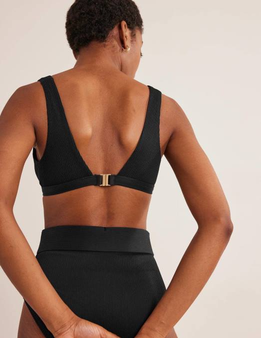 Boden vêtements noir femmes haut de bikini côtelé à col V LB2X299