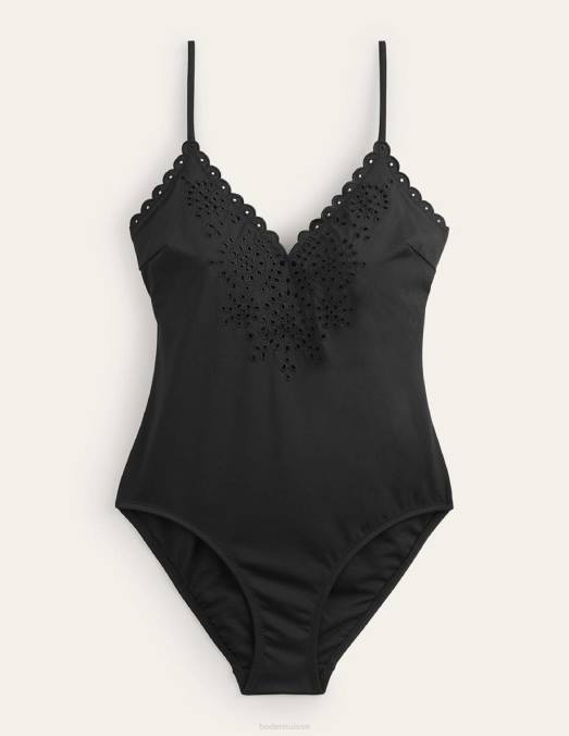 Boden vêtements noir femmes maillot de bain à col en V et broderie LB2X218