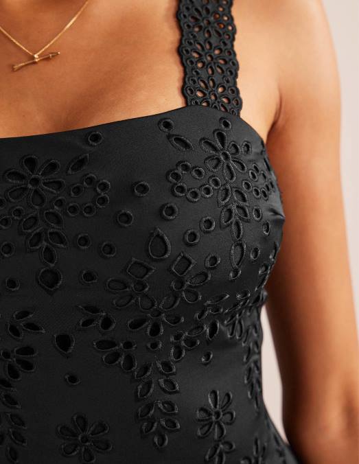 Boden vêtements noir femmes maillot de bain à encolure carrée et broderie LB2X1518