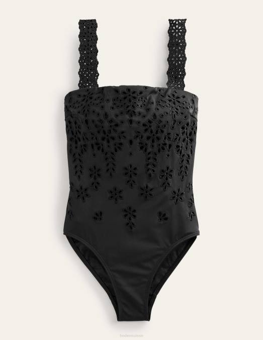 Boden vêtements noir femmes maillot de bain à encolure carrée et broderie LB2X1518