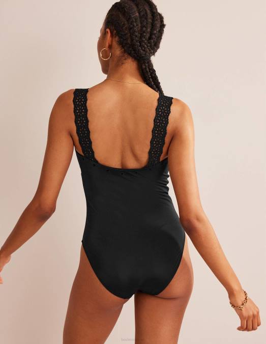 Boden vêtements noir femmes maillot de bain à encolure carrée et broderie LB2X1518