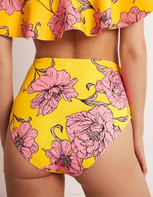 Boden vêtements pétillant de citron et fleur de pivoine femmes bas de bikini taille haute LB2X2227