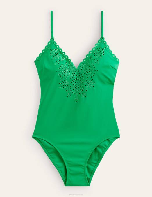 Boden vêtements poivre vert femmes maillot de bain à col en V et broderie LB2X224