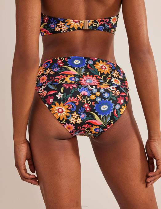 Boden vêtements pop noir et gardénia femmes bas de bikini classique à plis LB2X1768