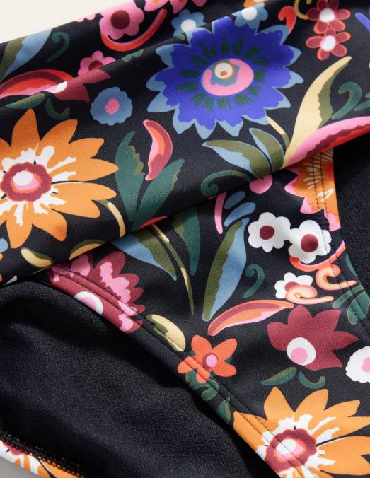 Boden vêtements pop noir et gardénia femmes bas de bikini classique à plis LB2X1768
