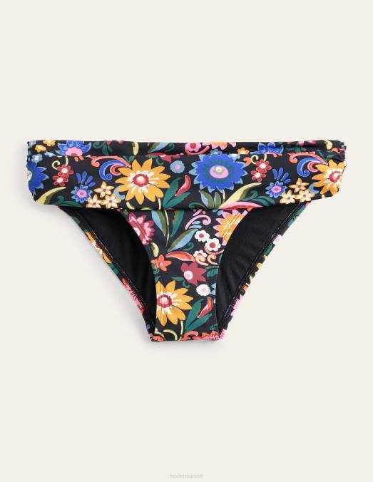 Boden vêtements pop noir et gardénia femmes bas de bikini classique à plis LB2X1768