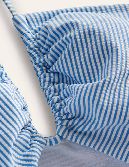 Boden vêtements rayure seersucker bleue et ivoire femmes maillot de bain à string et découpes LB2X1745
