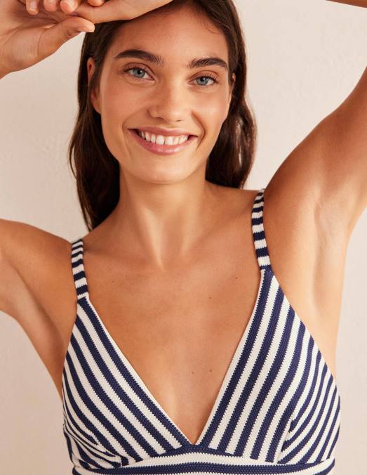 Boden vêtements rayure texturée bleu marine et ivoire femmes arezzo - maillot de bain à empiècement et encolure en V LB2X237