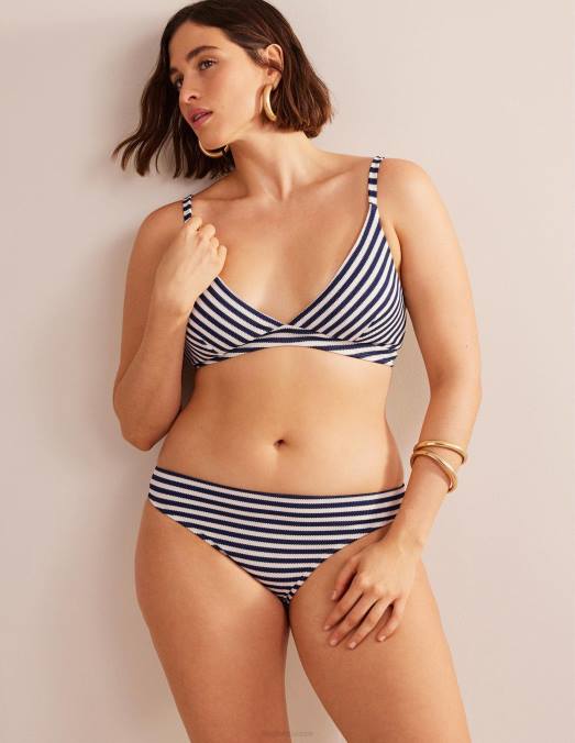 Boden vêtements rayure texturée bleu marine et ivoire femmes bas de bikini à texture classique LB2X271