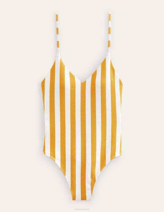 Boden vêtements rayures jaune gingembre et ivoire femmes maillot de bain à rayures et fines bretelles LB2X2616