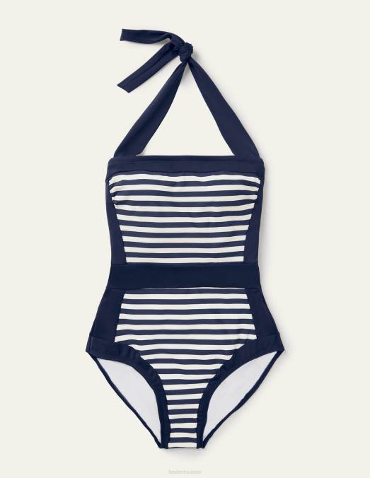 Boden vêtements rayures marine et ivoire françaises femmes maillot de bain dos nu Santorin LB2X232