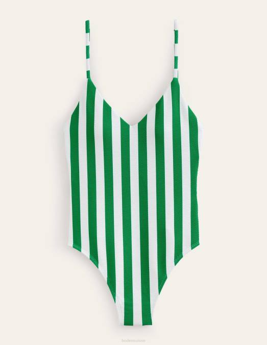 Boden vêtements riche rayure émeraude et ivoire femmes maillot de bain à rayures et fines bretelles LB2X2615