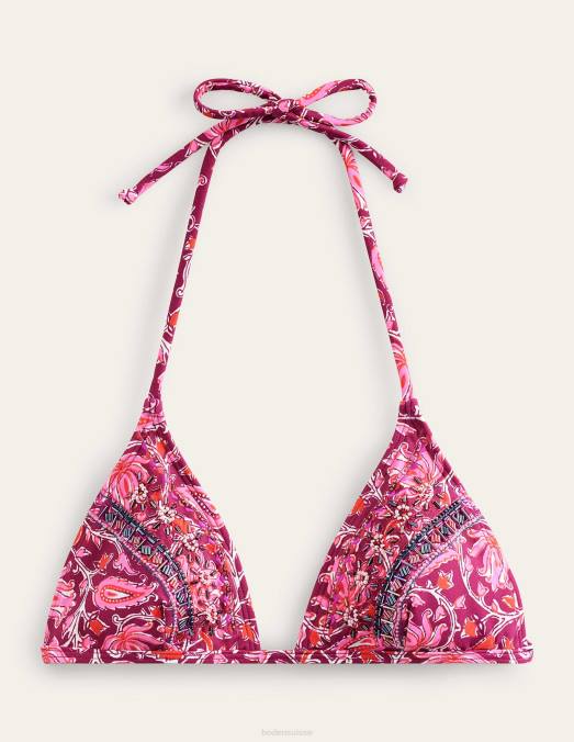 Boden vêtements rose framboise & vigne botanique femmes haut de bikini orné de perles LB2X1755