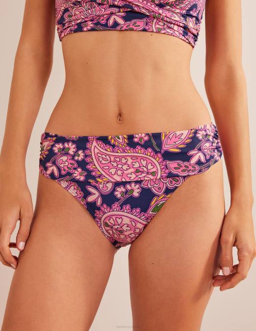 Boden vêtements terrasse bleu marine et cachemire femmes bas de bikini classique à plis LB2X2097