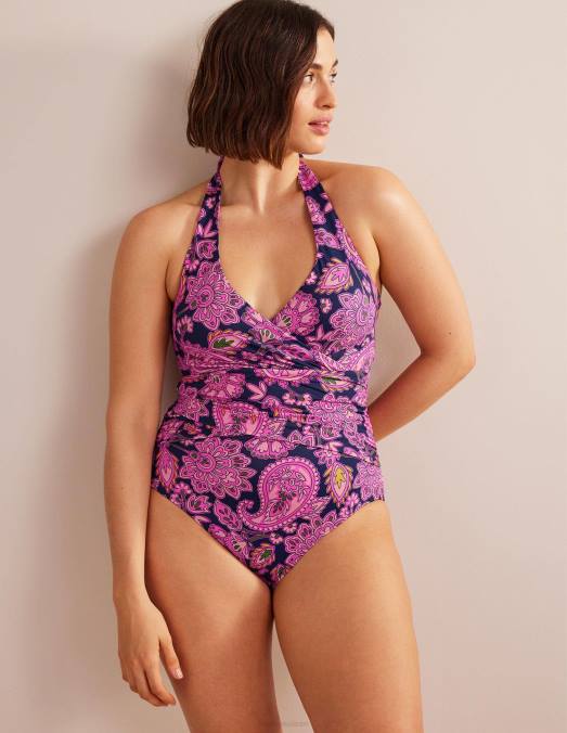 Boden vêtements terrasse bleu marine et cachemire femmes levanzo - maillot de bain dos nu froncé LB2X950