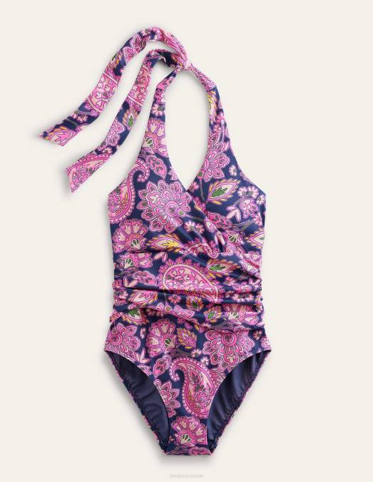 Boden vêtements terrasse bleu marine et cachemire femmes levanzo - maillot de bain dos nu froncé LB2X950