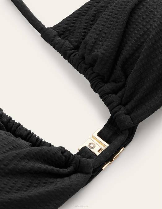 Boden vêtements texture crépon noir femmes bikini à fronces et string découpé LB2X1683