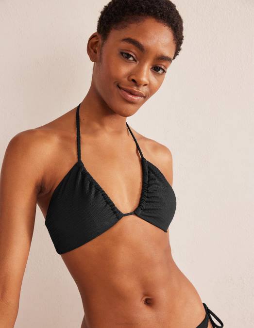 Boden vêtements texture crépon noir femmes bikini à fronces et string découpé LB2X1683