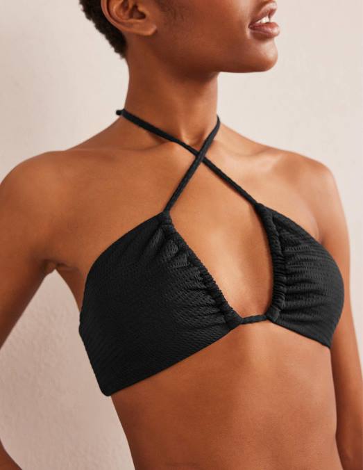 Boden vêtements texture crépon noir femmes bikini à fronces et string découpé LB2X1683