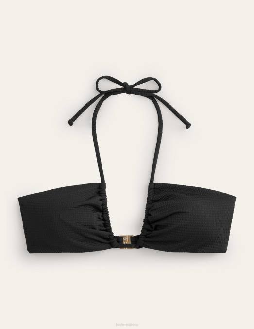 Boden vêtements texture crépon noir femmes bikini à fronces et string découpé LB2X1683