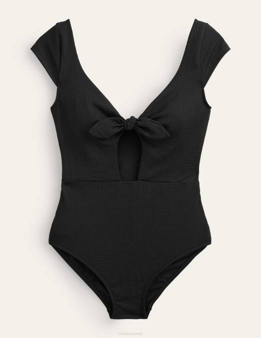 Boden vêtements texture crépon noir femmes maillot de bain à mancherons et lien à nouer LB2X1065