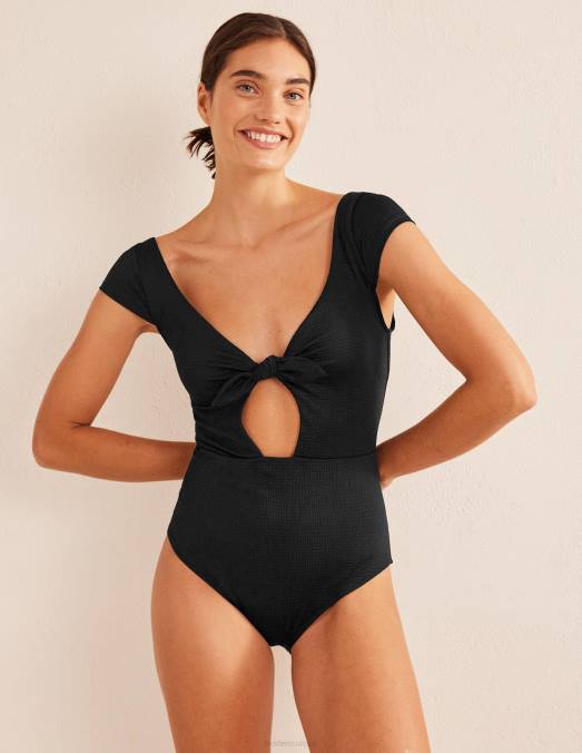 Boden vêtements texture crépon noir femmes maillot de bain à mancherons et lien à nouer LB2X1065