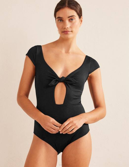 Boden vêtements texture crépon noir femmes maillot de bain à mancherons et lien à nouer LB2X1065