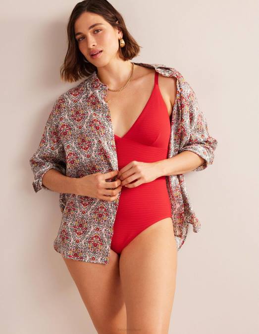 Boden vêtements texture de tulipe femmes arezzo - maillot de bain à empiècement et encolure en V LB2X2440