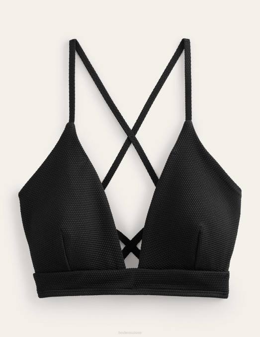 Boden vêtements texture noire et nid d'abeille femmes haut de bikini à col en V et dos croisé LB2X1951