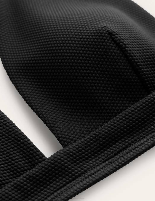 Boden vêtements texture noire et nid d'abeille femmes haut de bikini à col en V et dos croisé LB2X1951