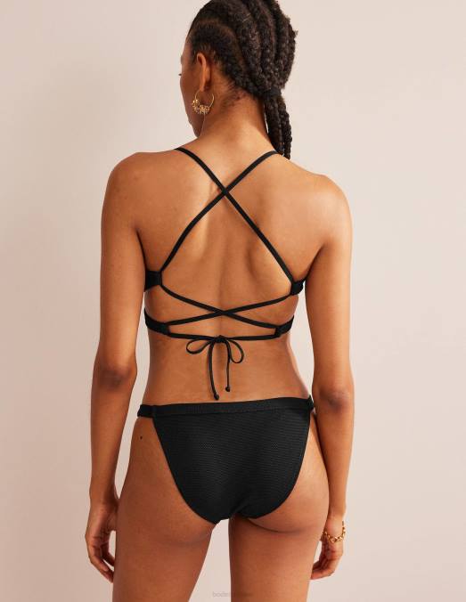 Boden vêtements texture noire et nid d'abeille femmes haut de bikini à col en V et dos croisé LB2X1951