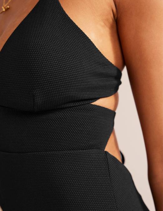Boden vêtements texture noire et nid d'abeille femmes maillot de bain à découpes et dos croisé LB2X241