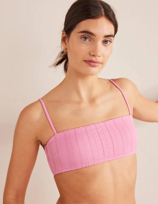 Boden vêtements texture rose barbe à papa femmes haut de bikini à fines bretelles LB2X1938