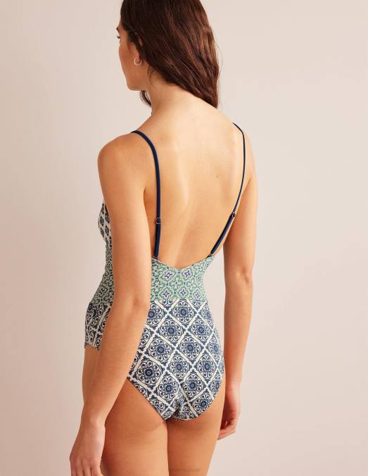 Boden vêtements tourbillon de flore ivoire et ocenside femmes maillot de bain coupe froncée LB2X1438