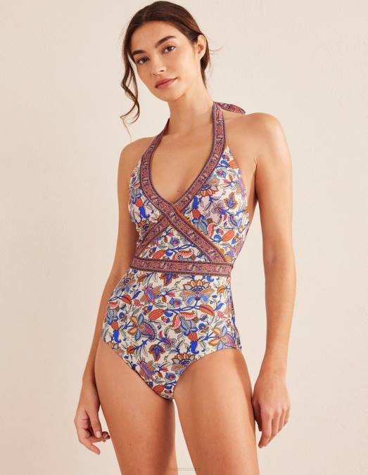 Boden vêtements vigne cachemire ivoire et corail femmes maillot de bain dos nu Céphalonie LB2X1052