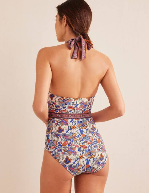 Boden vêtements vigne cachemire ivoire et corail femmes maillot de bain dos nu Céphalonie LB2X1052