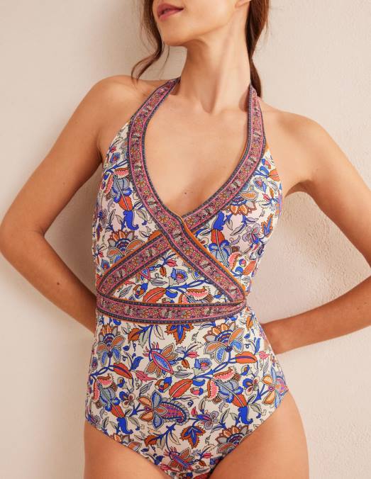 Boden vêtements vigne cachemire ivoire et corail femmes maillot de bain dos nu Céphalonie LB2X1052