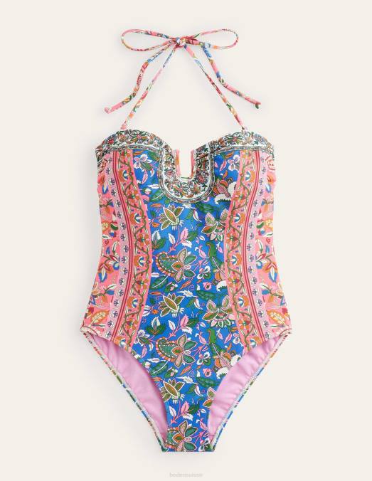 Boden vêtements vigne de Delft et cachemire femmes maillot de bain dos nu à barre en U LB2X1005