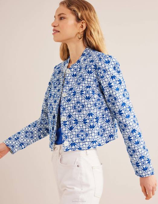 Boden vêtements bleu brodé femmes veste brodée LB2X672