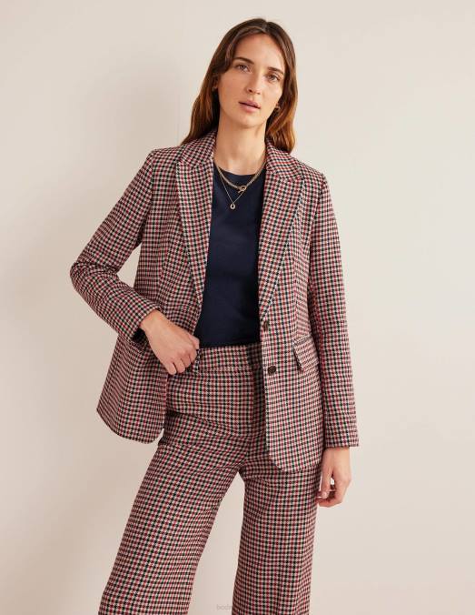 Boden vêtements carreaux rouge & bleu marine & camel femmes le blazer à carreaux Brighton LB2X1091